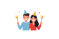 Celebrating New Year with Happy Couple Wearing Party Hats Ve Product Image 1