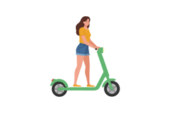 Young woman riding a green electric scooter in flat vector a Product Image 1