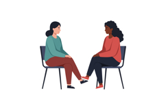Two women engaged in conversation sitting on chairs flat vec Product Image 1