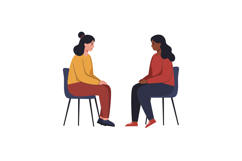 Two Women Engaged in Conversation in Flat Vector Art Style Product Image 1