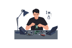 Technician assembling circuit boards in a minimal vector ill Product Image 1