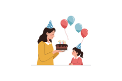 Woman presenting birthday cake to girl in flat vector art Product Image 1