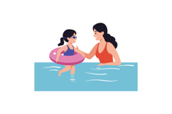 Mother helping daughter learn to swim in flat vector illustr Product Image 1