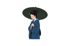 Elegant woman holding a green umbrella in flat vector art Product Image 1
