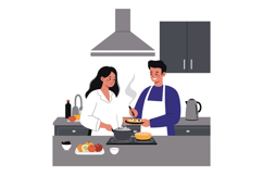 Cooking together in a modern kitchen with flat vector art il Product Image 1