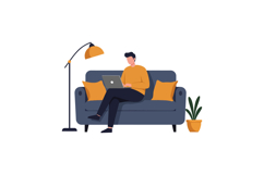 Relaxed man working on laptop in modern, flat vector art Product Image 1