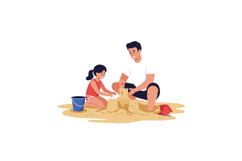 Father and daughter building sandcastle together in flat vec Product Image 1