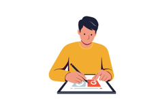 Young man creating digital design on tablet in flat vector a Product Image 1