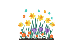 Colorful spring flowers with butterflies in flat vector illu Product Image 1