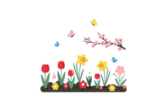 Colorful spring flower garden with butterflies in flat vecto Product Image 1