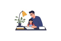 Father and daughter studying together in flat vector illustr Product Image 1