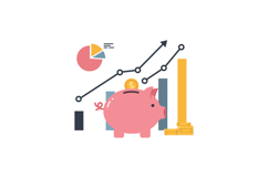 Piggy bank with increasing graph and pie chart in flat vecto Product Image 1