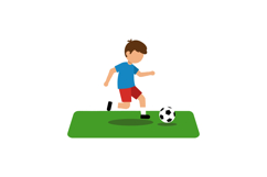 Boy kicking a soccer ball in flat vector illustration style Product Image 1