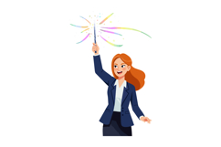 Businesswoman holding magic wand with colorful sparks and cr Product Image 1
