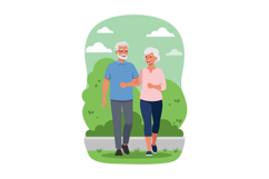 Elderly couple walking outdoors in park enjoying sunny day a Product Image 1
