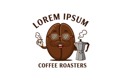Coffee bean character with mustache holding cup and coffee p Product Image 1