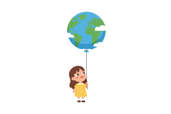 Girl Holding Earth Globe Balloon Illustration in Yellow Dres Product Image 1