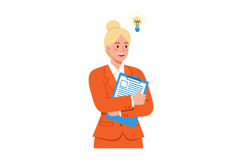 Businesswoman holding clipboard with light bulb idea concept Product Image 1