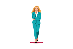 Woman in Teal Business Suit Laughing Cheerfully Walking Forw Product Image 1