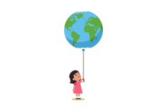 Girl Holding Earth Globe Balloon Illustration with Blue and Product Image 1