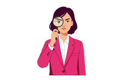 Woman holding magnifying glass in pink jacket examining clos Product Image 1