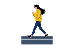 Young woman walking outdoors using smartphone in casual yell Product Image 1