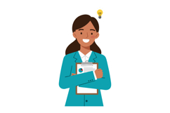 Businesswoman holding clipboard with charts and idea light b Product Image 1