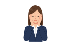 Woman in blue suit feeling stressed and worried with closed Product Image 1