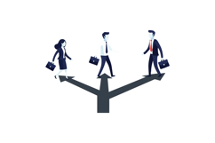 Business professionals walking on diverging arrow path decis Product Image 1