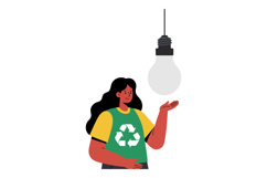 Woman Wearing Green Recycling Shirt Holding Light Bulb Vecto Product Image 1