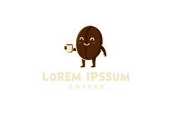 Happy coffee bean holding steaming cup of coffee cute charac Product Image 1