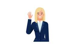 Woman in navy blue blazer waving hand smiling friendly gestu Product Image 1