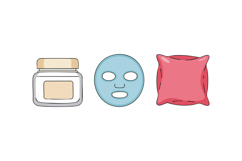 Skincare cream jar facial mask and pink pillow vector icons Product Image 1