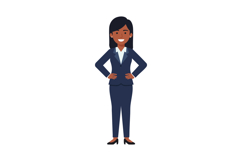 Confident businesswoman standing with hands on hips in navy Product Image 1