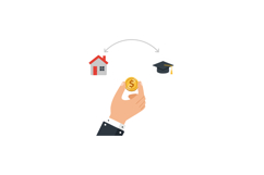 Hand Holding Coin with House and Graduation Cap Icons Repres Product Image 1
