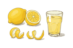 Lemon fruit with peel and glass of fresh lemon juice vector Product Image 1