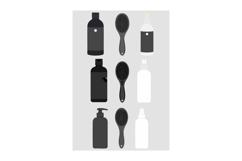 Hairbrush and Shampoo Bottles Vector Set with Black and Whit Product Image 1