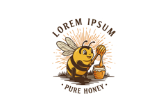 Cute bee holding honey dipper with honey jar vector illustra Product Image 1