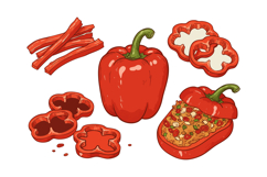 Red bell pepper whole sliced and stuffed with vegetables vec Product Image 1