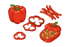 Red bell pepper whole sliced and stuffed with pizza ingredie Product Image 1