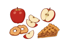 Red apple whole sliced dried apple rings and apple pie illus Product Image 1