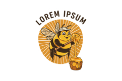 Cute bee holding honey dipper with honeycomb background vect Product Image 1