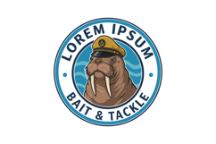 Walrus mascot logo design for bait and tackle shop with blue Product Image 1