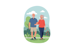 Elderly couple walking outdoors in casual clothes smiling in Product Image 1