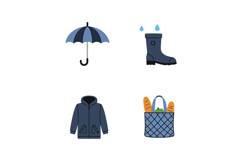 Rainy day essentials umbrella rain boots hooded jacket groce Product Image 1