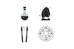 Alchemy and laboratory science symbols with crystal and tool Product Image 1