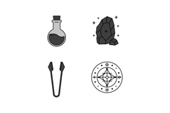 Alchemy Symbols Vector Set with Potion Bottle, Charcoal Rock Product Image 1