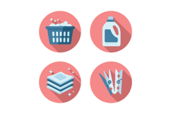 Laundry basket detergent clothespins and clean folded towels Product Image 1