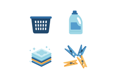 Laundry basket detergent folded clothes and clothespins vect Product Image 1