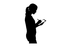 Silhouette of woman writing on digital tablet in black vecto Product Image 1